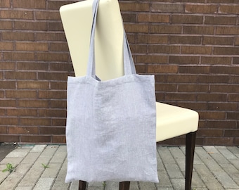 Solid gray linen shopping bag. Stonewashed linen tote bag. Plain grey linen shoulder bag. Reusable grocery bag. Simple zero waste market bag