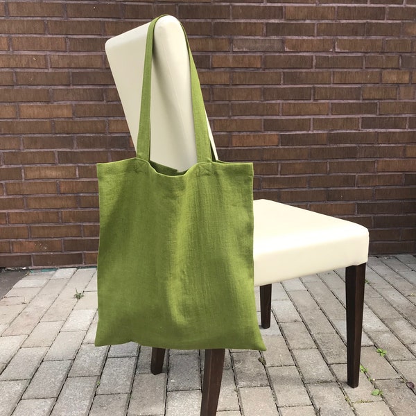 Moss green canvas tote bag. Solid green linen tote bag for women and men. Foldable shopping bag. Reusable grocery bag. Fabric zero waste bag