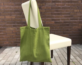 Moss Green Canvas Tote Bag. Solid Green Linen Tote Bag for Women