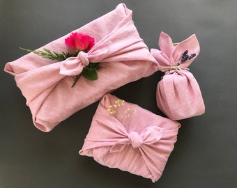 Pink furoshiki cloth. Furoshiki wrapping cloth. Reusable gift wrapping cloth. Pink linen furoshiki wrap for women and girls presents.
