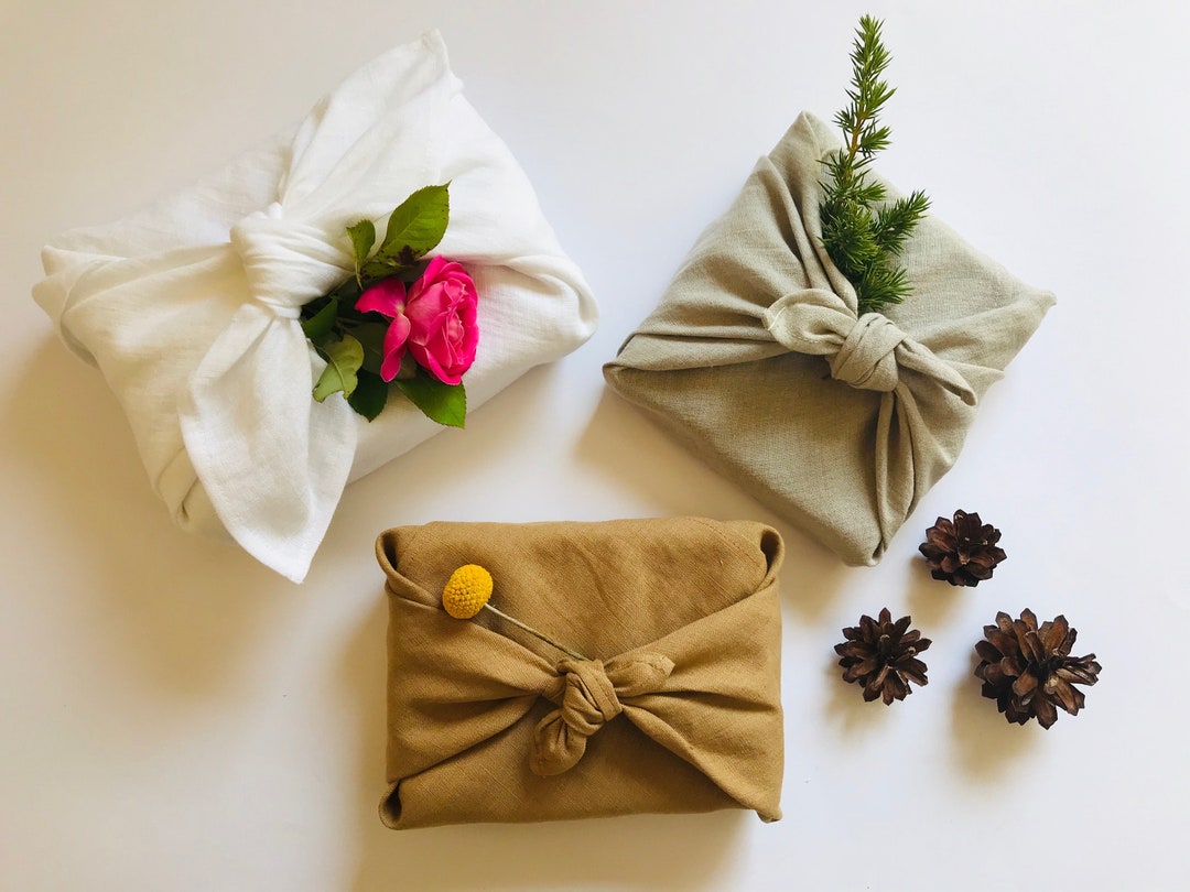 Furoshiki Wrapping Cloth in Natural, White, Peanut Brown Linen. Sustainable  Reusable Gift Wrap for Holidays in Earth Tones, Neutral Colours. 