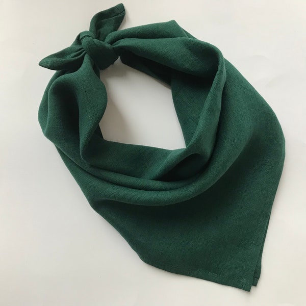 Dark green bandana. Linen bandana. Unisex green scarf for men, women, kids. Natural, eco-friendly sustainable linen fabric. Neckerchief.