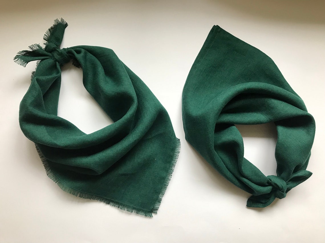 Dark Green Bandana. Linen Bandana. Unisex Green Scarf for Men Etsy
