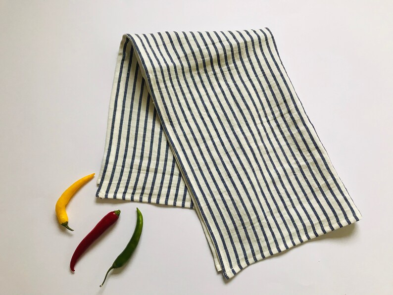 Heavy Weight Linen Kitchen Towels With Cream and Blue Stripes. Etsy