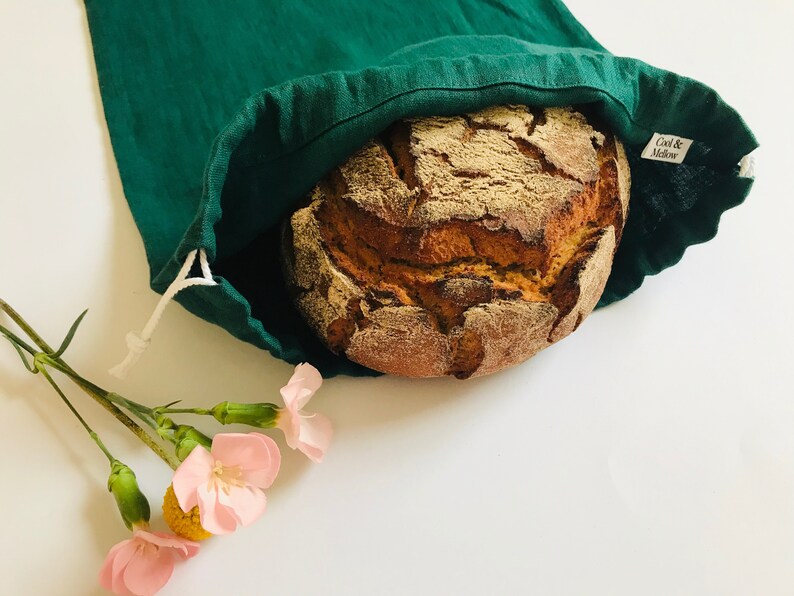 Green linen bread bag. Stonewashed linen bread storage bag. Etsy