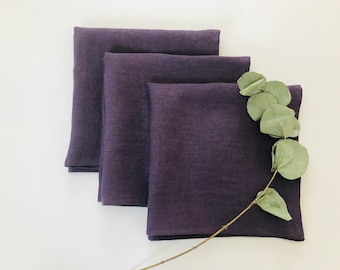Dark purple cloth napkins set of 2 4 6 8 10 12. Purple linen napkins 16 inch size. Eco-friendly purple dinner napkins. Wedding napkins set.