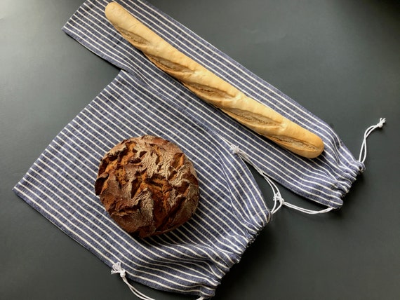Zero Waste Bread Bags Set. Linen Bread Bag and Baguette Bag Set. Striped Bread Bags for Bread Storage and Shopping. Sustainable Gifts Idea. Etsy