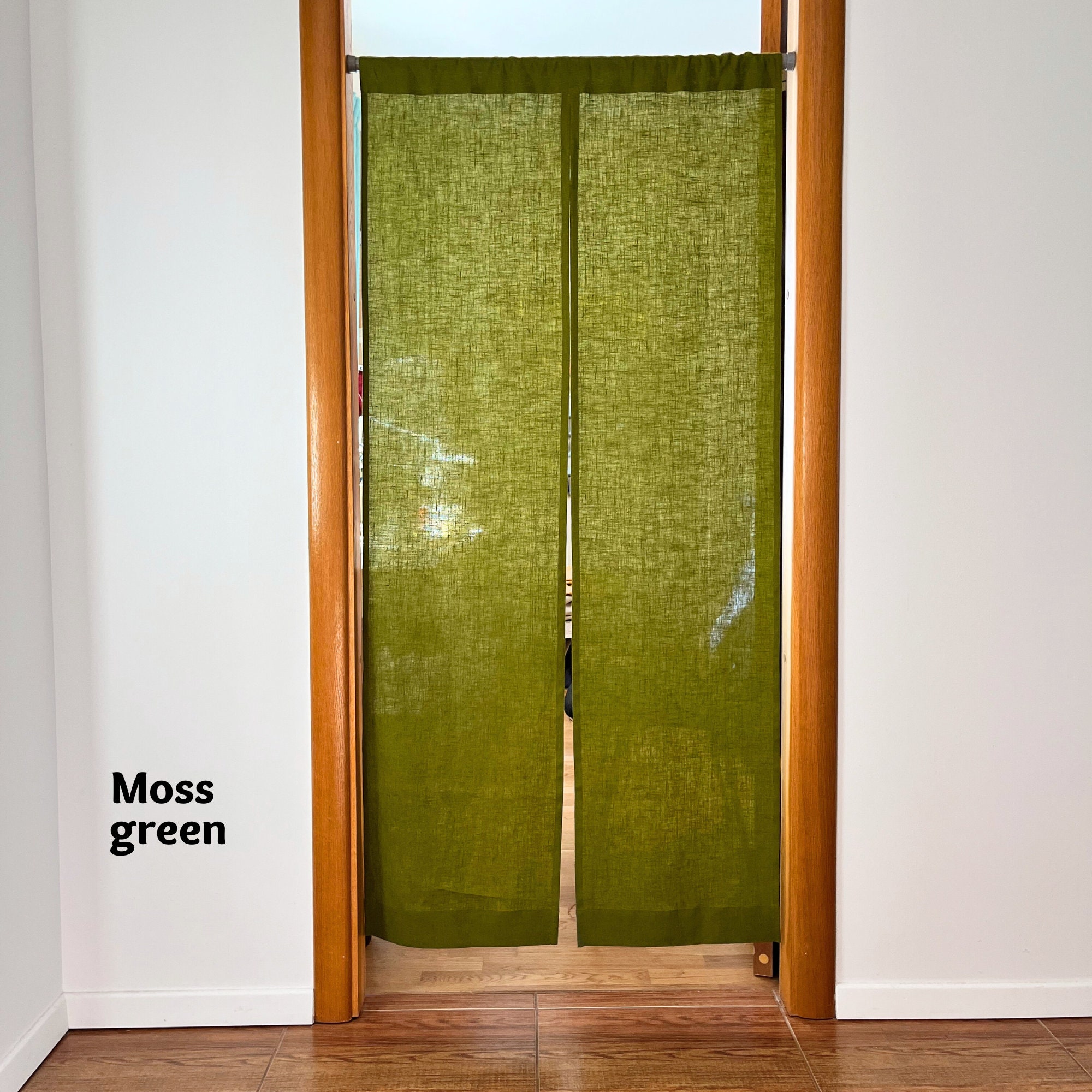 トモリン Moss Green Japanese Noren Curtain. Linen Door Curtain. Custom Size