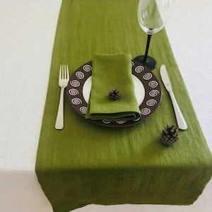 Moss Green Table Runner. Easter Linen Table Runner. Solid Green Wedding Table Runner. Extra Long Table Runner. Dining Table Centerpiece.