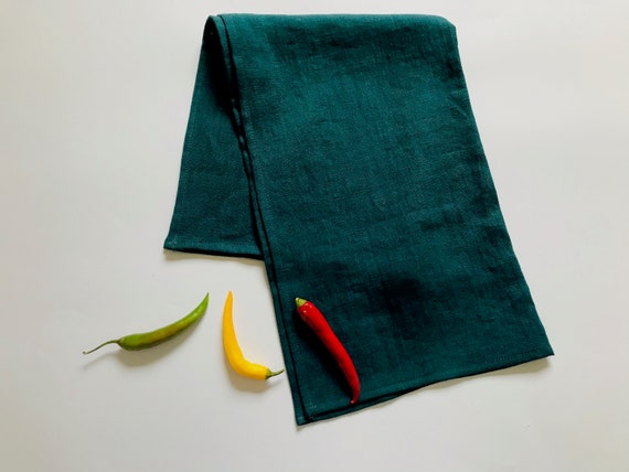 Dark Teal Kitchen Towels. Deep Sea Green Linen Dish Towels. Medium