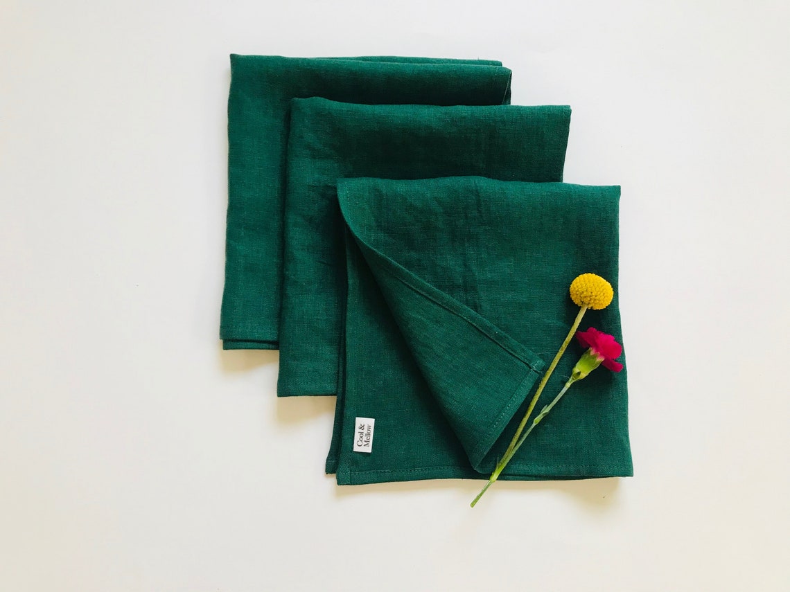 Dark green cloth napkins set of 2 4 6 8 10 12. Green linen Etsy