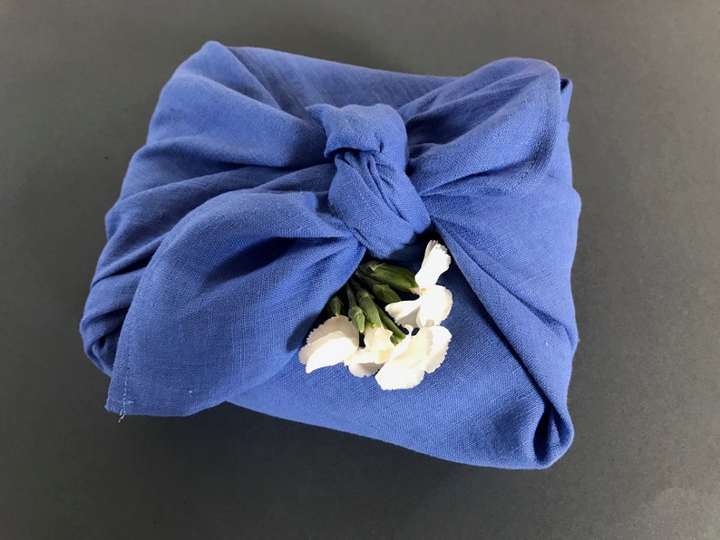 Reusable gift wrap. Linen furoshiki wrapping cloth. Eco-friendly furoshiki cloth in small, medium or large. Handmade gifts wrapping ideas. image 3
