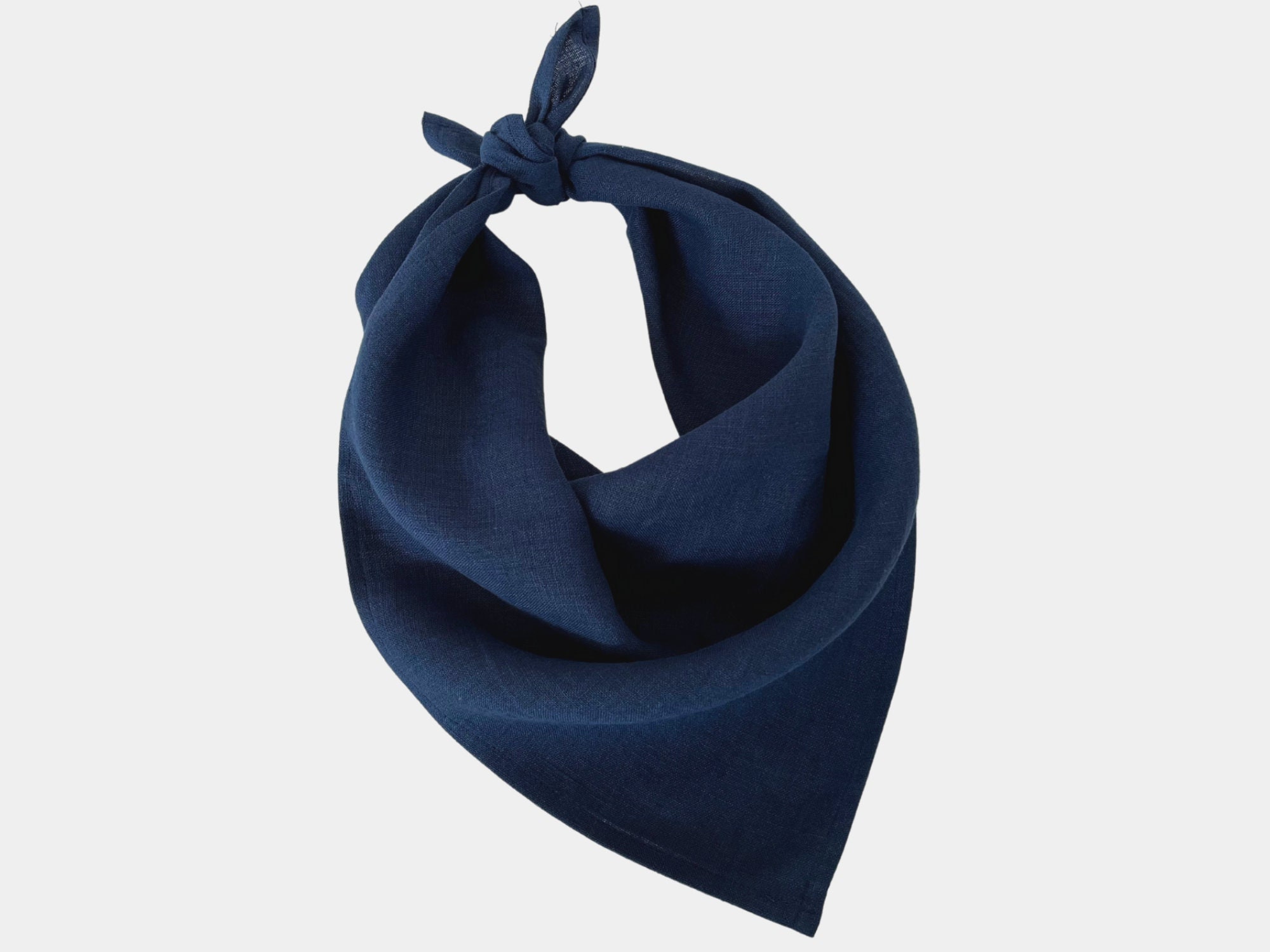 Dark Blue Navy Linen Bandana Kerchief for Men, Women. Small