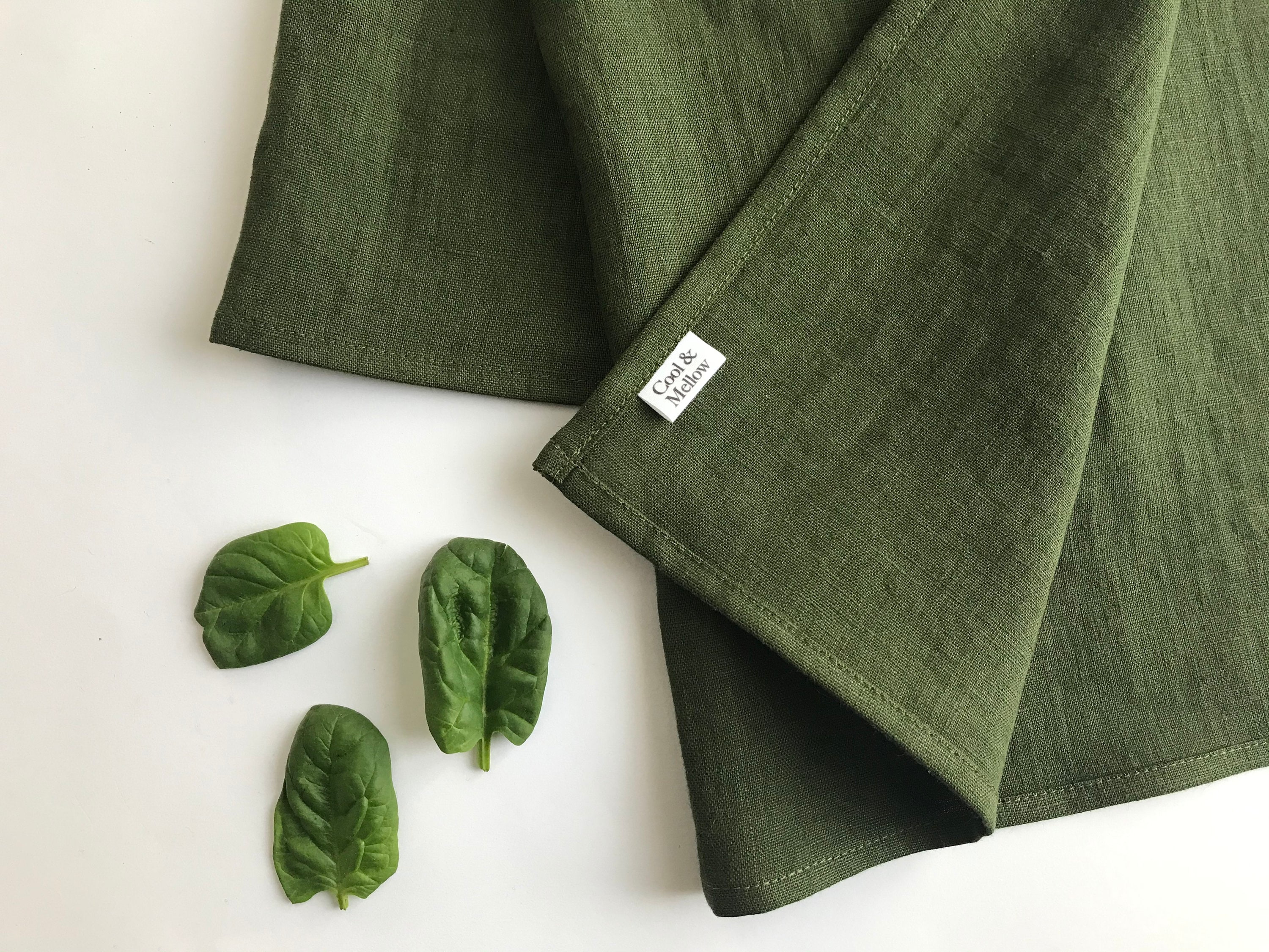 Dark Green Linen Tea Towels. Forest Green Kitchen Towels. Eco