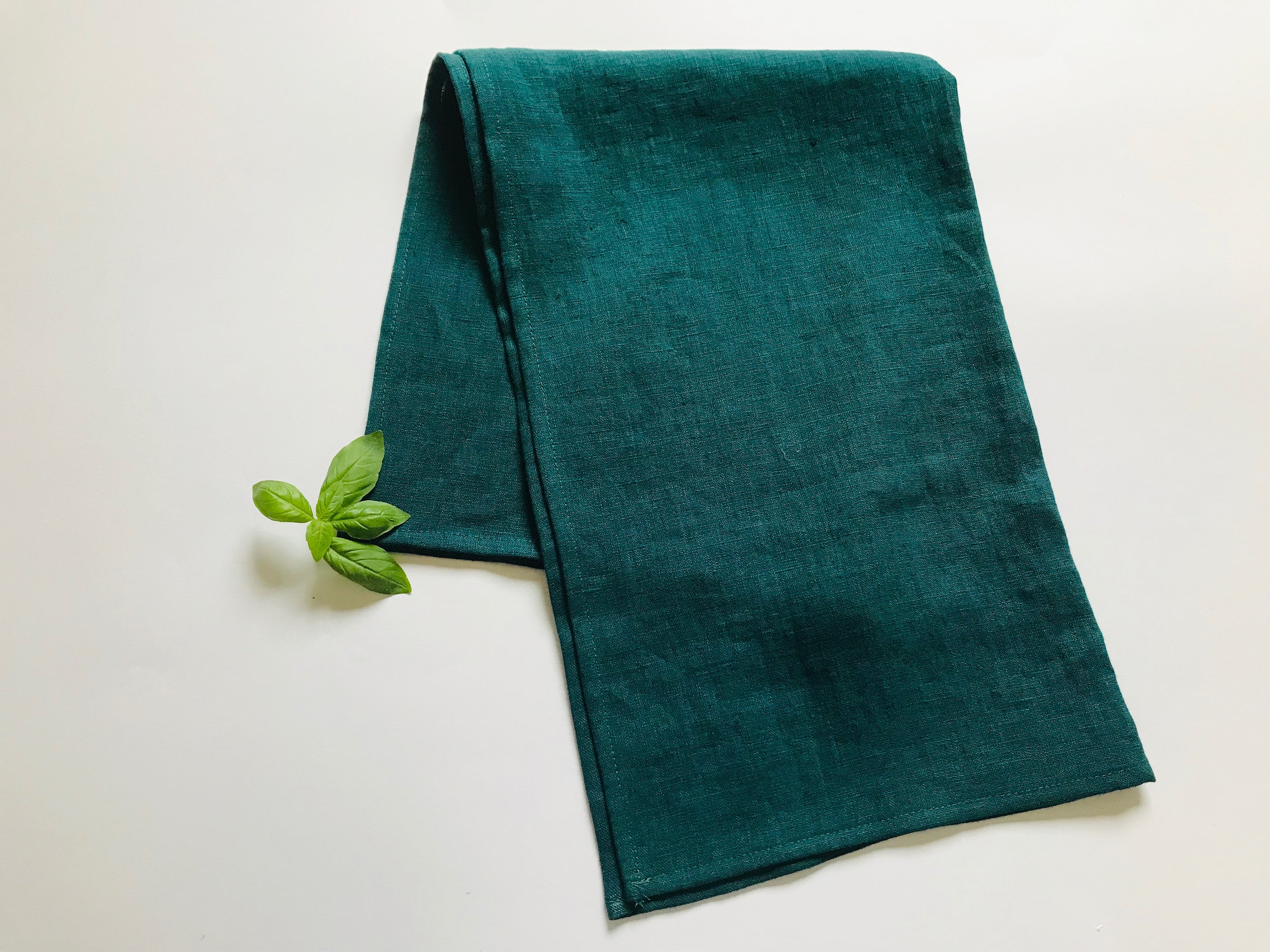 Dark Teal Kitchen Towels. Deep Sea Green Linen Dish Towels. Medium