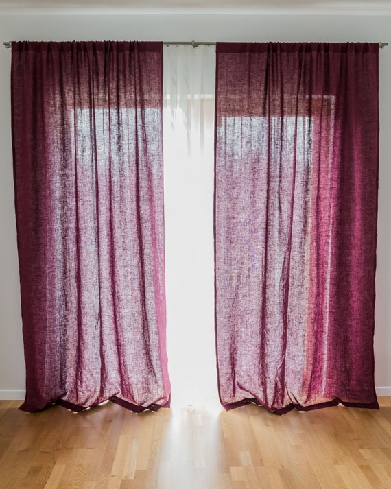Mauve Linen Curtains Custom Size 55''/140 Cm Wide. Pastel Purple