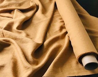 Camel linen fabric by the yard. Light brown linen fabric for clothes or curtains. Tan linen fabric by the metre. Soft linen dress fabric