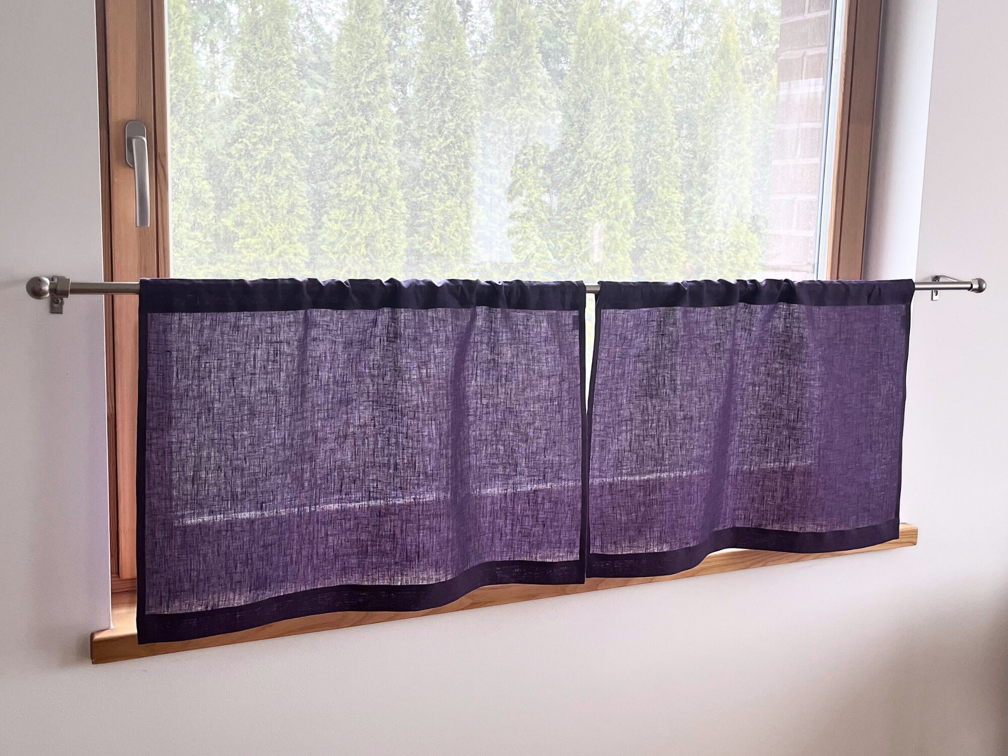 Dark Purple Linen Cafe Curtains for Kitchen or Bathroom. Custom Size. Short, Small Curtains for Basement, RV Camper. Solid Window Curtains