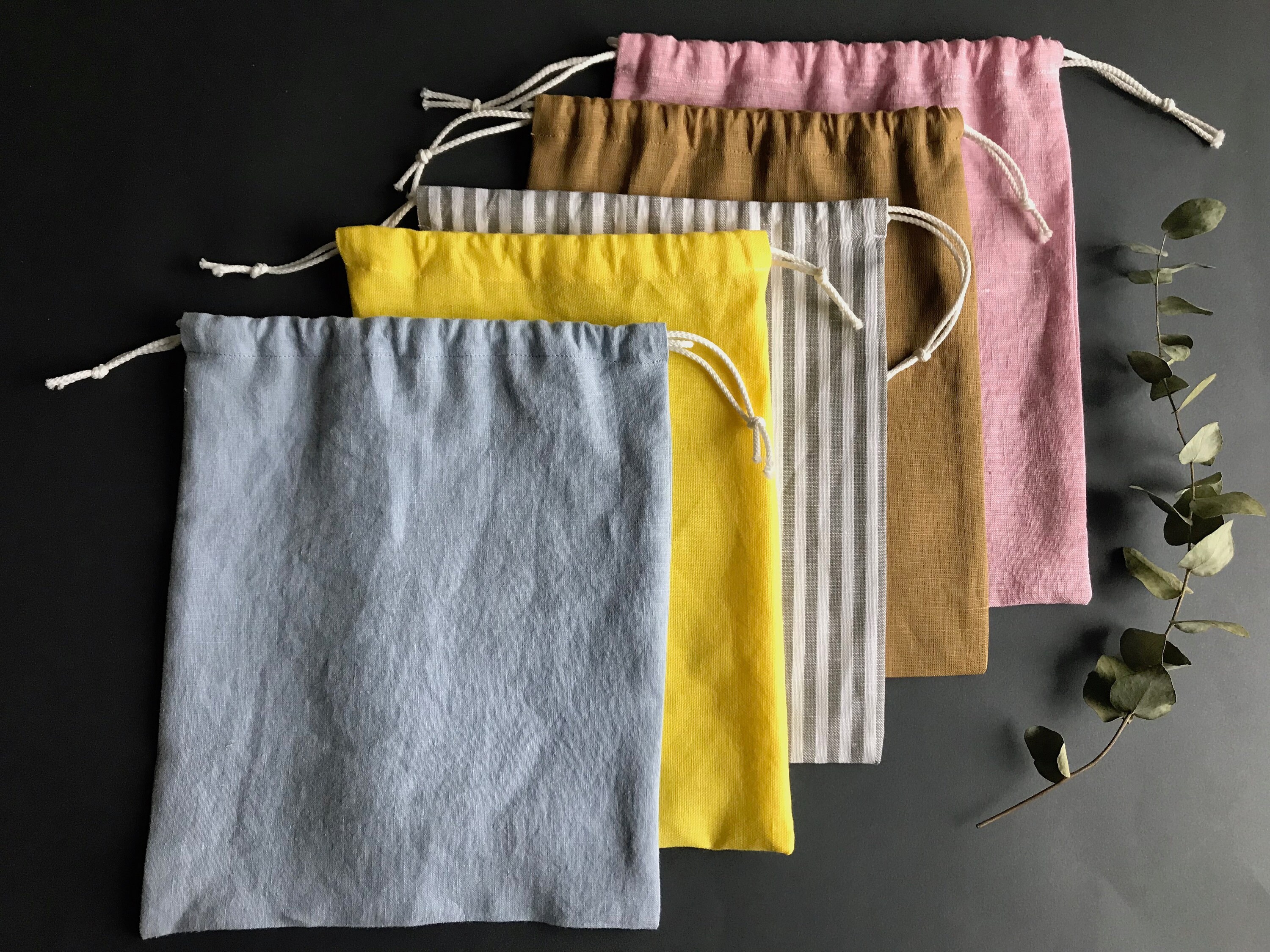 Reusable produce bags set of 5. Organic linen drawstring bag. Etsy