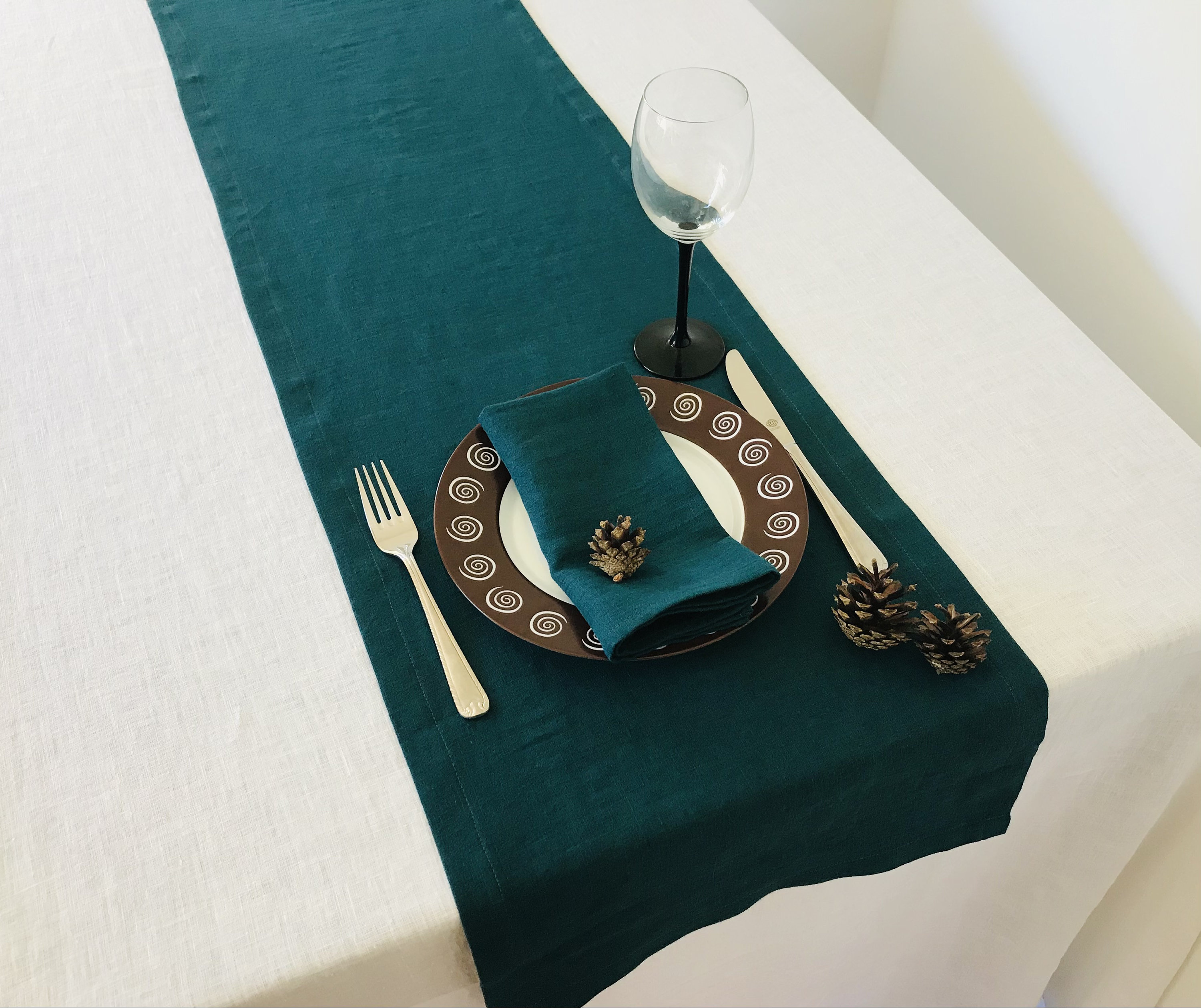 Dark Teal Linen Table Runner. Solid Plain Table Runner. Dining Etsy