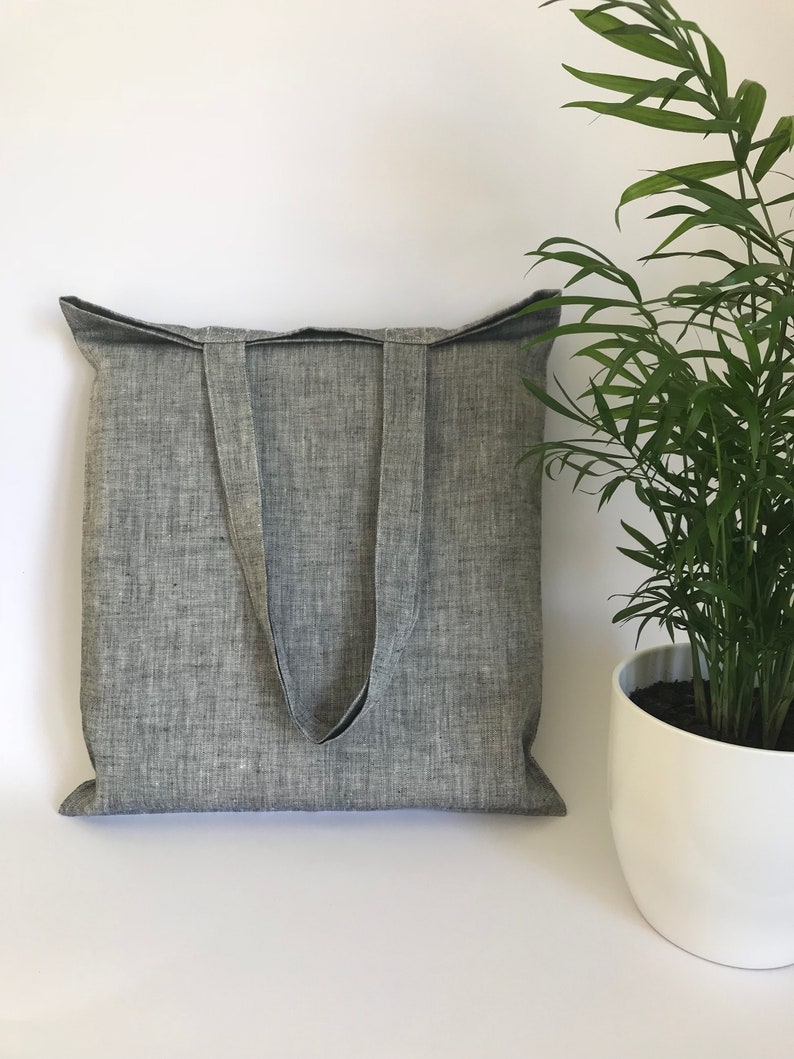 Lightweight grey vegan tote bag. Zero waste canvas bag linen Etsy