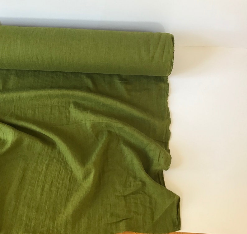 Moss green linen fabric by the metre. Light green softened | Etsy