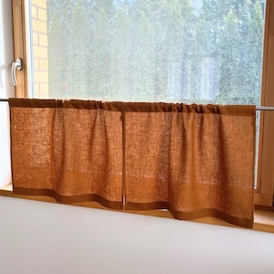Cinnamon Brown Linen Cafe Curtains for Kitchen, Bathroom. Custom Size. Short, Small Curtains for Basement, RV Camper. Solid Window Curtains