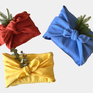 Leinen Furoshiki Wickeltuch. Stoff Geschenkverpackung. Wiederverwendbares Geschenkverpackungstuch. Nachhaltiges Furoshiki Tuch. Japanisches Wickeltuch.