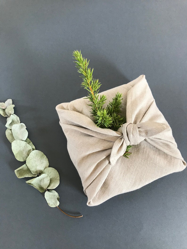 Reusable gift wrap. Linen furoshiki wrapping cloth. Eco-friendly furoshiki cloth in small, medium or large. Handmade gifts wrapping ideas. image 4
