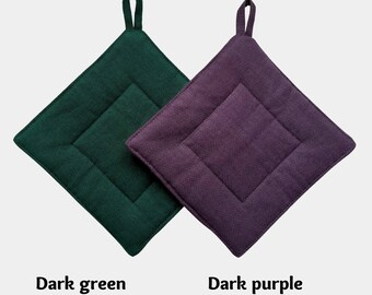 Square Pot Holders. Oven Mitts With Heat-resistant Padding. Purple, Green  Quilted Linen Pot Holders for Kitchen. Eco-friendly Gift Home. 