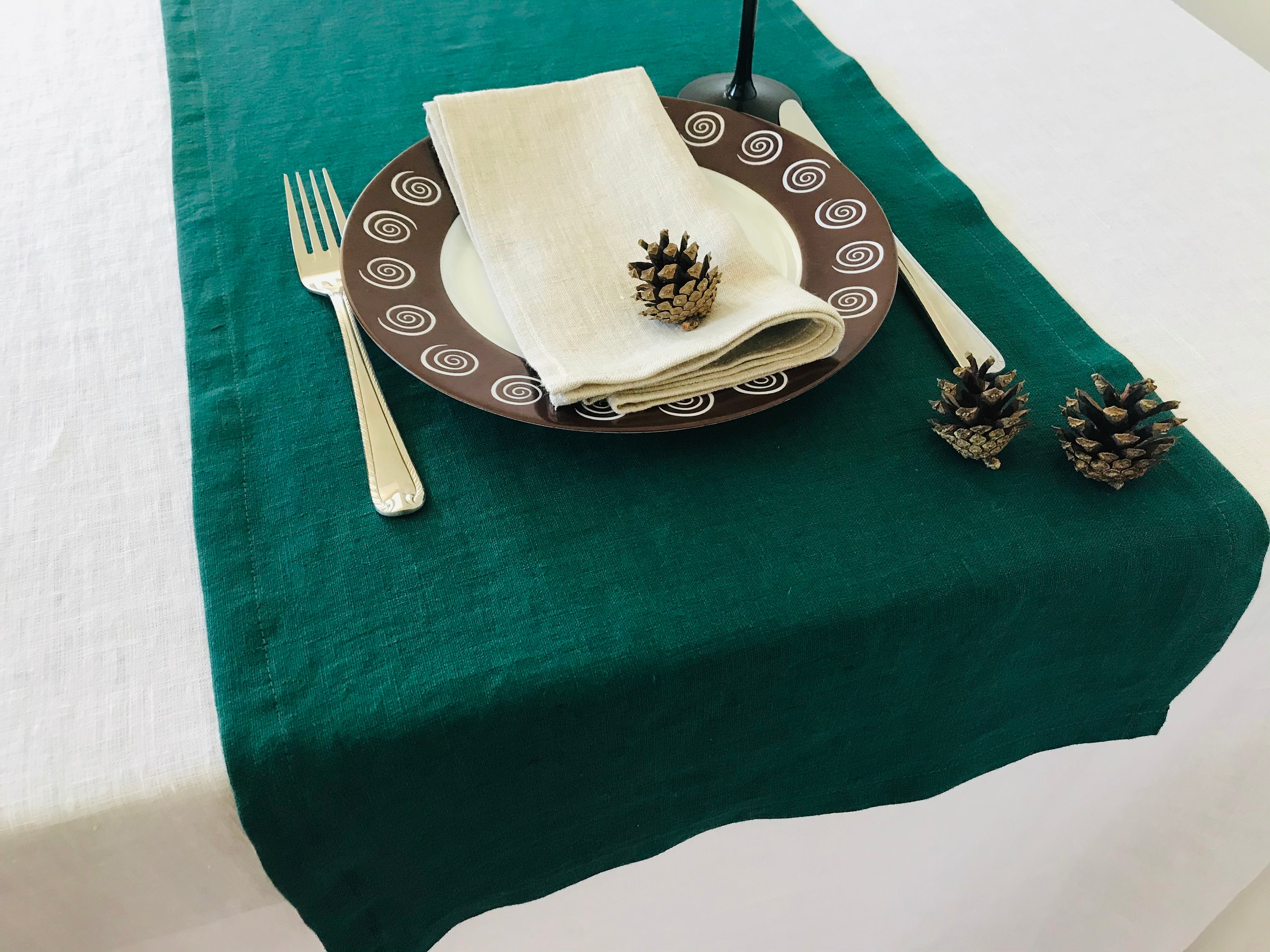 Dark Green Linen Table Runner. Green Table Runner. Dining Etsy