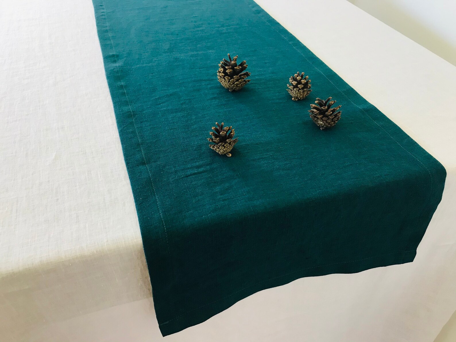 Dark Teal Linen Table Runner. Solid Plain Table Runner. Dining Etsy