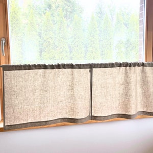 Rustic Farmhouse Cafe Curtains. Natural Linen Cafe Curtains for Kitchen, Bathroom. Custom Size Short, Small Curtains for Basement, RV Camper