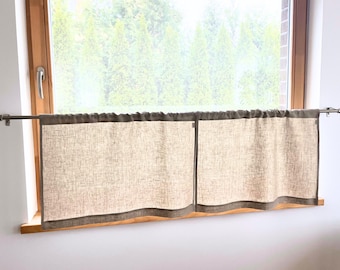 Cortinas rústicas de café de granja. Cortinas de lino natural para cocina, baño. Cortinas cortas y pequeñas de tamaño personalizado para sótano, caravana