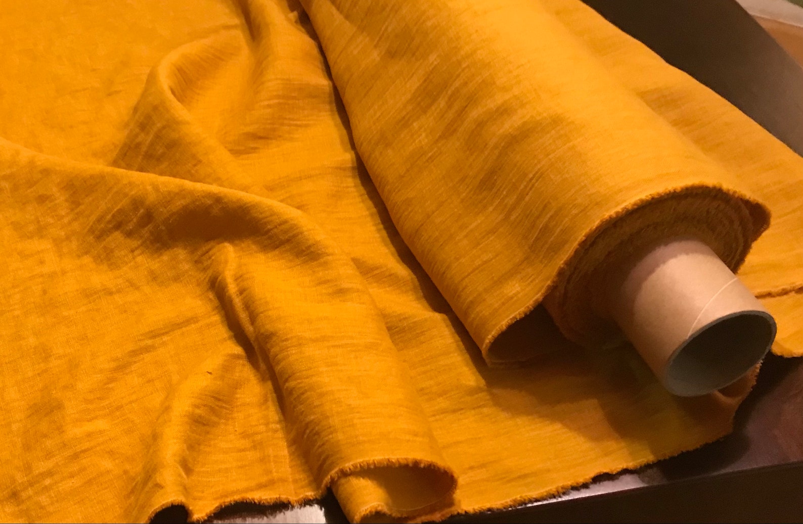 Mustard, Yellow, Camel Linen Fabric by the Yard. Yellow Linen Fabric by ...