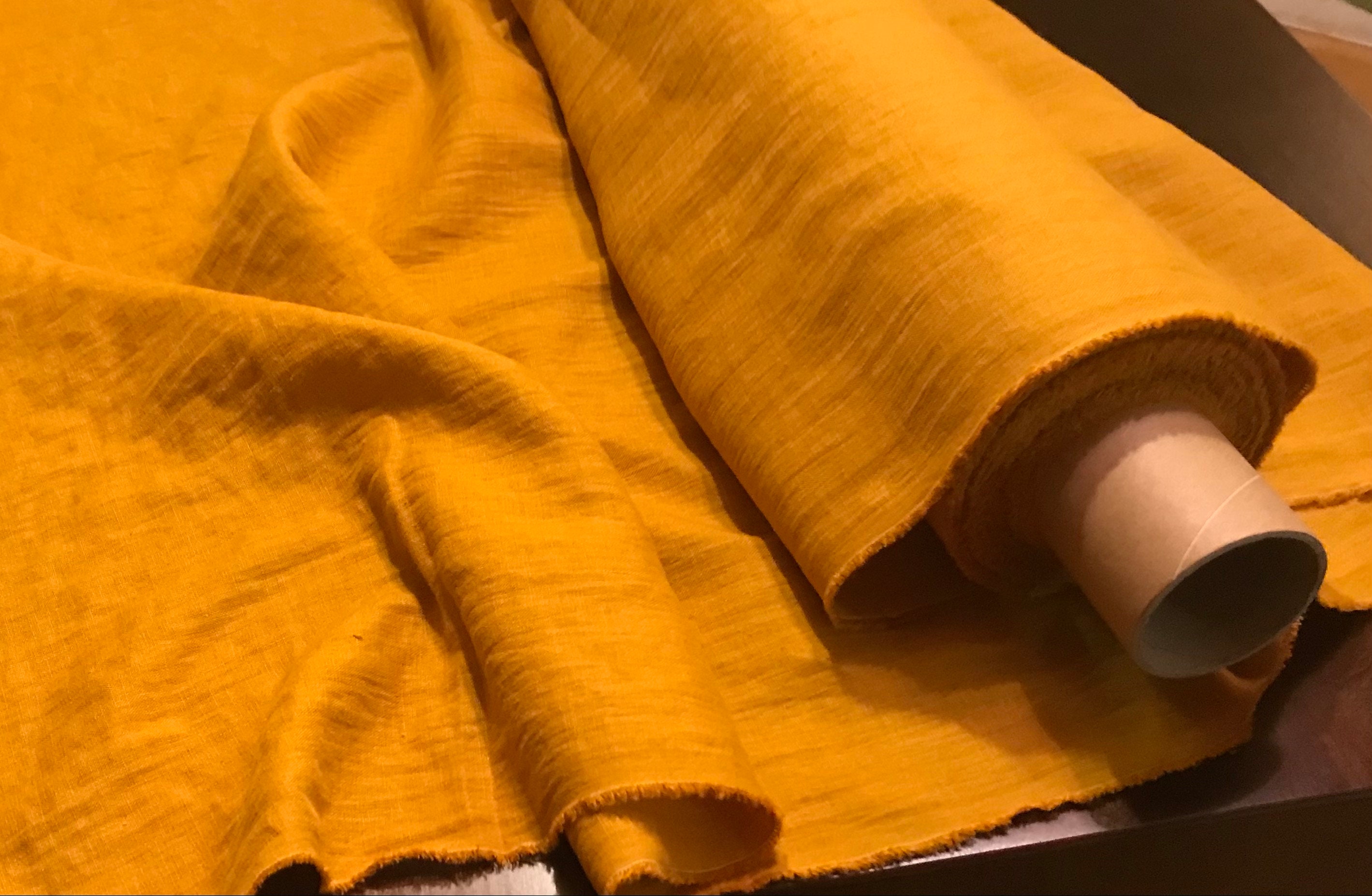 Mustard linen fabric by the yard. Yellow linen fabric by the | Etsy