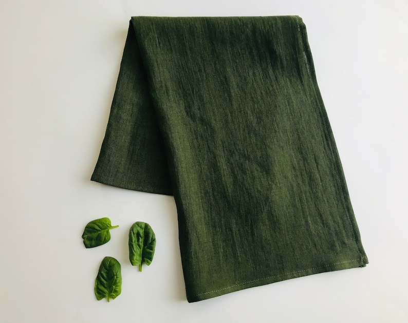 Dark Green Linen Tea Towels. Forest Green Kitchen Towels. Etsy