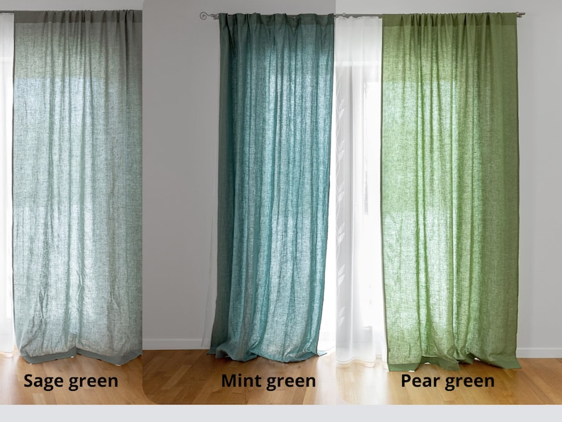 Pale Sage Green Curtains. Linen Curtains for Living Room Etsy
