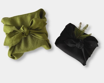 Reusable gift wrap. Furoshiki Cloth. Japanese Furoshiki Wrapping Cloth for Christmas, Birthday Gifts. Black, Blue, Green. Sustainable gifts.