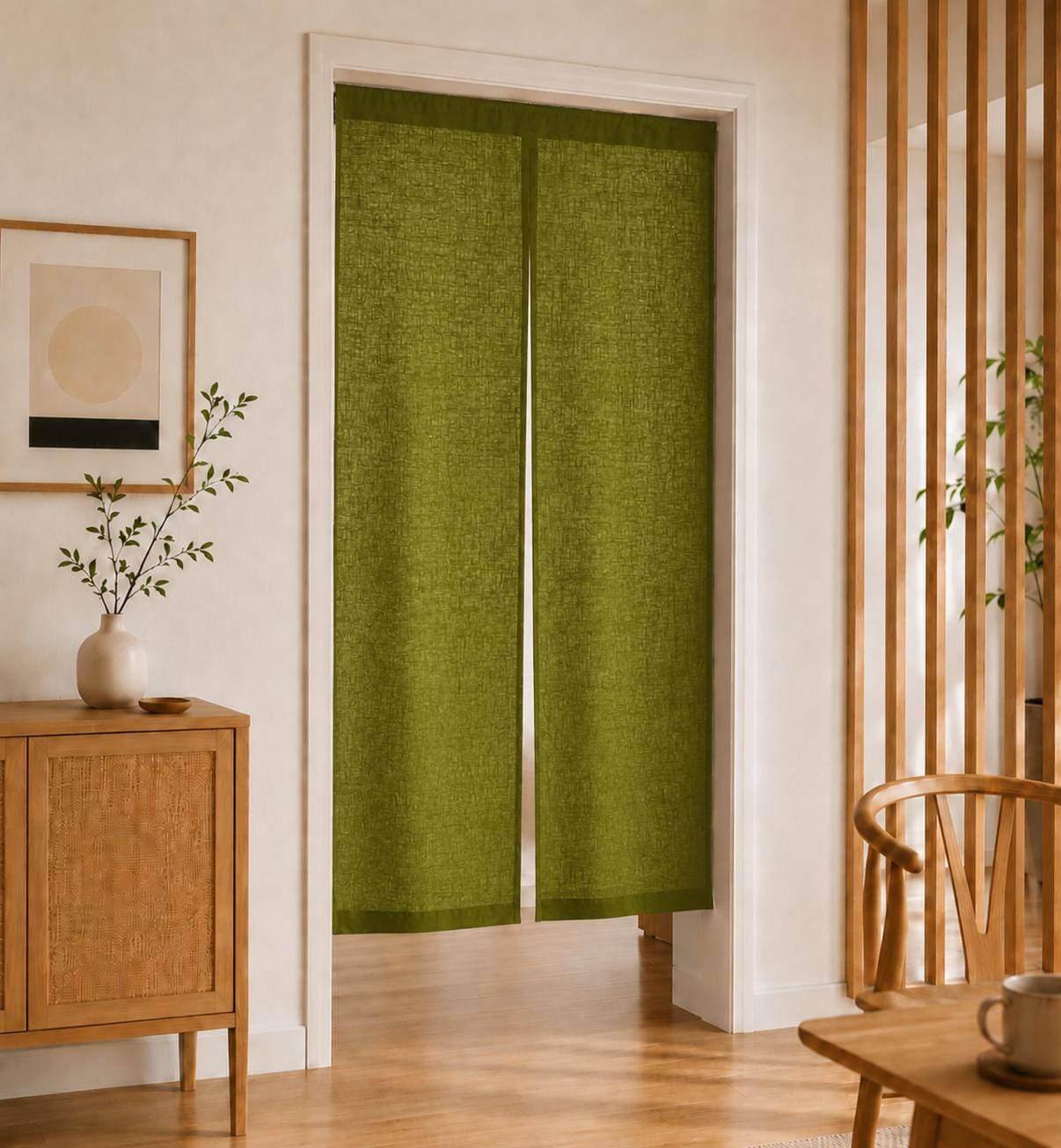 トモリン Moss Green Japanese Noren Curtain. Linen Door Curtain. Custom Size