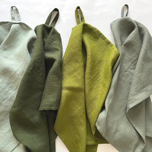 Linen Tea Towels. Green Kitchen Towels. Eco-friendly Dish Towels. Medium Weight, Absorbent. Light or Dark, Forest, Moss, Mint, Teal, Khaki.