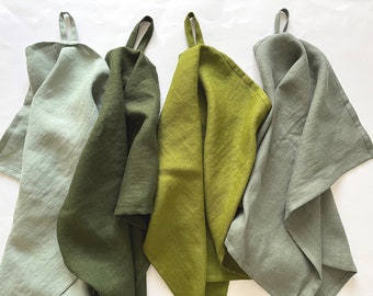 Linen Tea Towels. Green Kitchen Towels. Eco-friendly Dish Towels. Medium Weight, Absorbent. Light or Dark, Forest, Moss, Mint, Teal, Khaki.