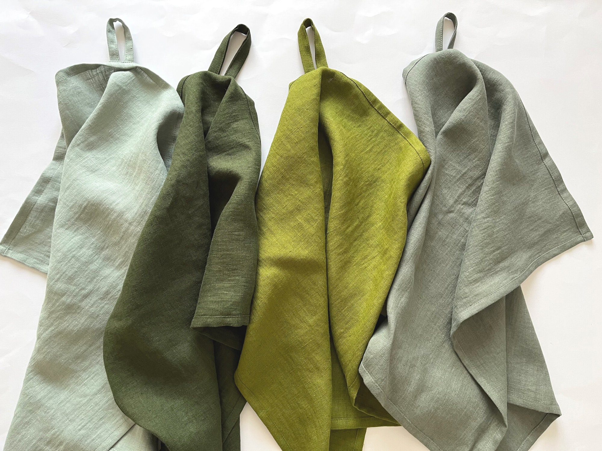 Eco-friendly Green Kitchen Towels. Linen Tea Towels. Linen Dish Towels.  Light, Dark, Forest, Moss, Mint, Teal, Pear, Khaki, Sage Green 