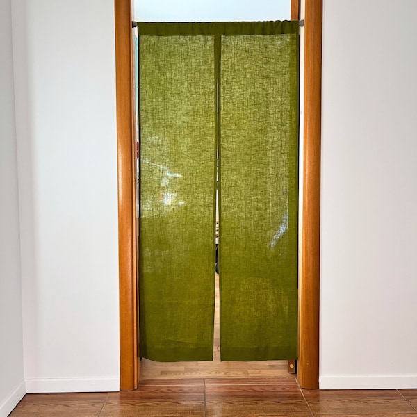 Cortina Noren japonesa verde musgo. Cortina de lino para puerta. Cortina para puerta a medida.