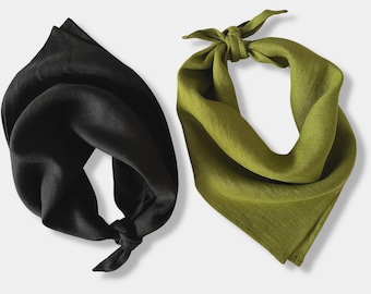 Solid Plain Black Linen Bandana for Men, Women, Kids Dogs. Small, Large Square Scarf. Hair Scarf. Neckerchief.