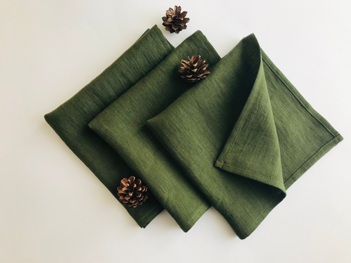 Dark green linen napkins set of 2 4 6 8 10 12. Green cloth Etsy