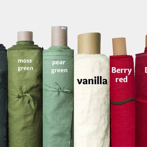 Linen Fabric by the Yard or Meter. Light green, Dark Green, Dark Red, Cream White. Soft Linen Dress Fabric. Medium Weight Curtains fabric.