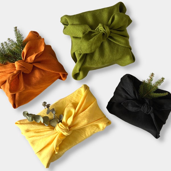 Japanese Style Furoshiki Wrapping Cloth for Christmas, Birthday Gifts. Black, Orange, yellow, Green. Reusable gift wrap. Furoshiki gift wrap