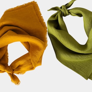 Linen Bandana Scarf. Various Colours. Moss Green Bandana. Mustard Bandana for Men, Women, Kids. Natural Unisex Handmade Kerchief. Head scarf