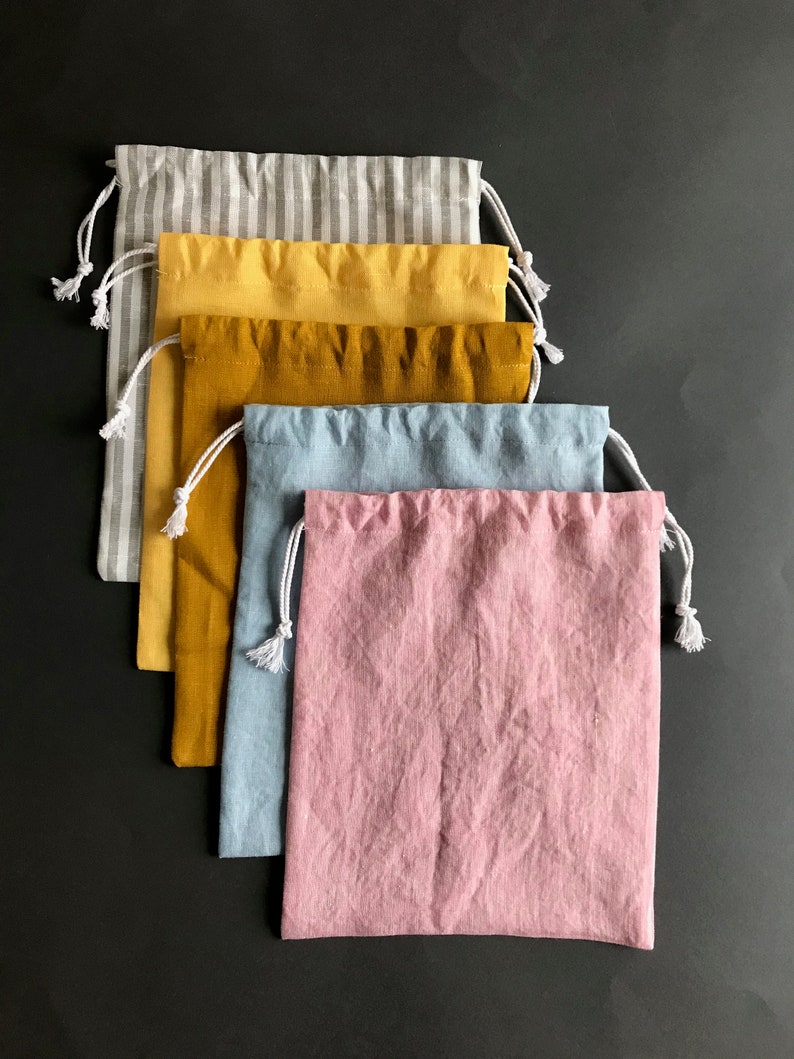 Reusable Produce Bags Set of 5. 100 Linen Drawstring Bag. Etsy